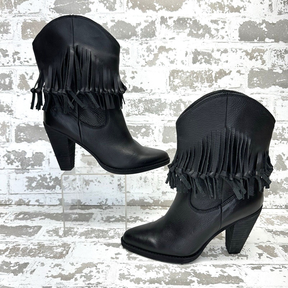 Zodiac Donna Western Boots Womens 7.5M Black Leather Fringe‎ Durable Traction